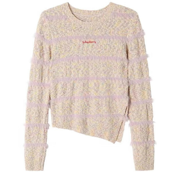 Hot contrasting color slit sweater (pink) (S/M/L size, please contact customer service after placing the order to deliver the size)