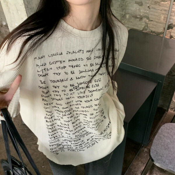 Hot recommended loose long-sleeved T-shirt (white) (S/M/L/XL/2XL sizes will be shipped after placing the order and contact customer service)
