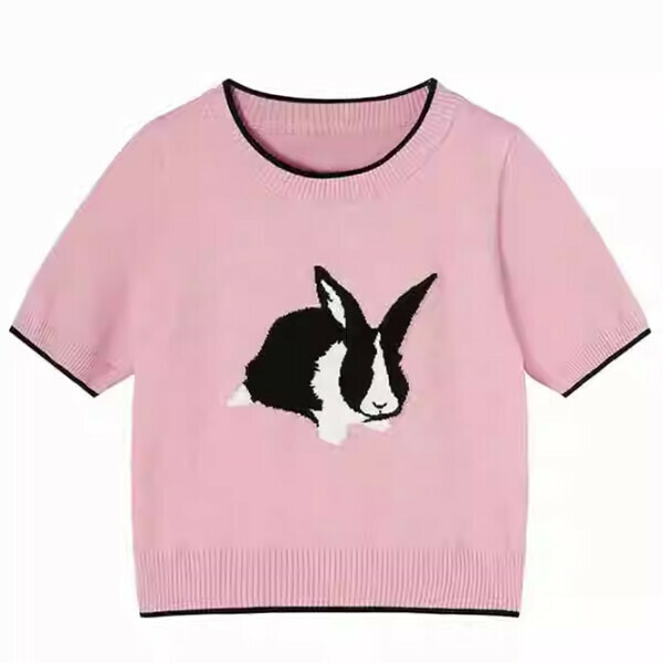 Hot recommended rabbit knitted short-sleeved sweater (pink) (S/M/L size, please contact customer service after placing the order for delivery size)