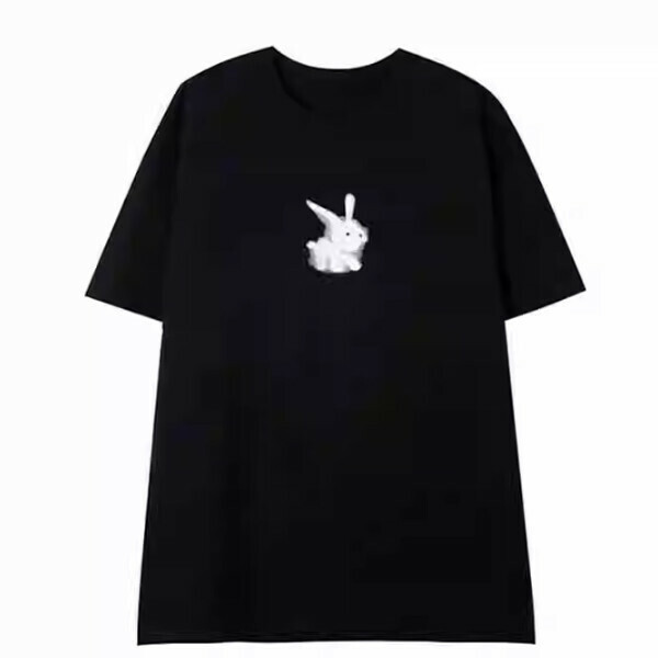 Hot recommended cartoon bunny printed T-shirt short sleeve (black) (S/M/L size, please contact customer service after placing the order for delivery size)