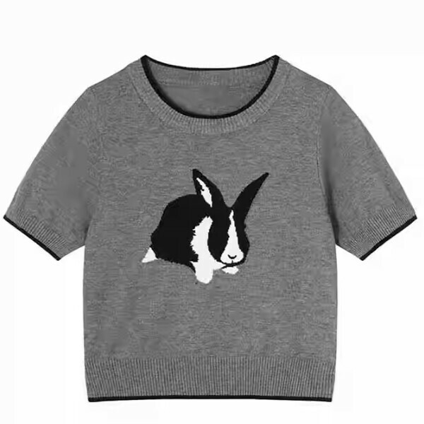 Hot recommended rabbit knitted short-sleeved sweater (grey) (S/M/L size, please contact customer service after placing the order for delivery size)