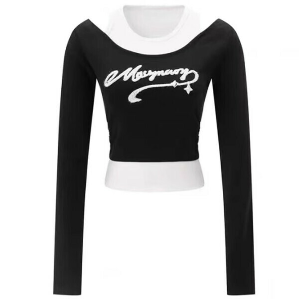 Hotly recommended letter printed splicing T-shirt (black) (S/M/L size, please contact customer service after placing the order to deliver the size)