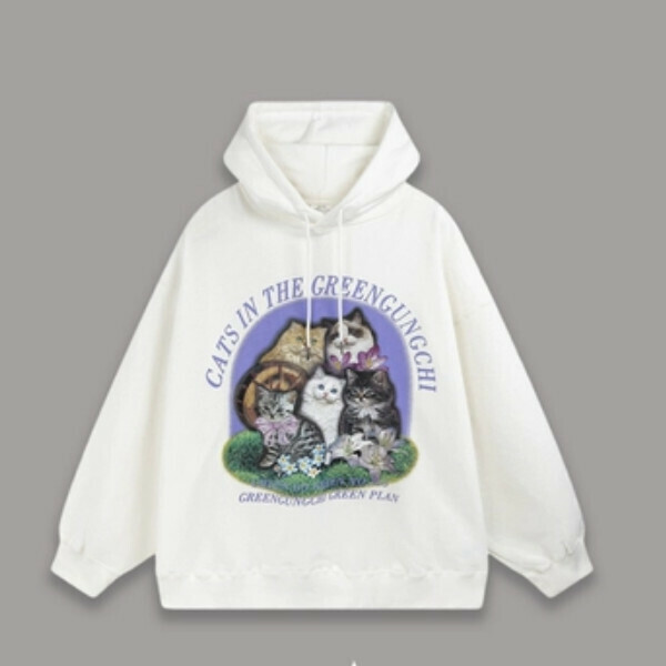 Hot Recommended SAYLAM American Street Retro Color [Five Cats on the Same Screen] White Please contact customer service to confirm the size after placing the order