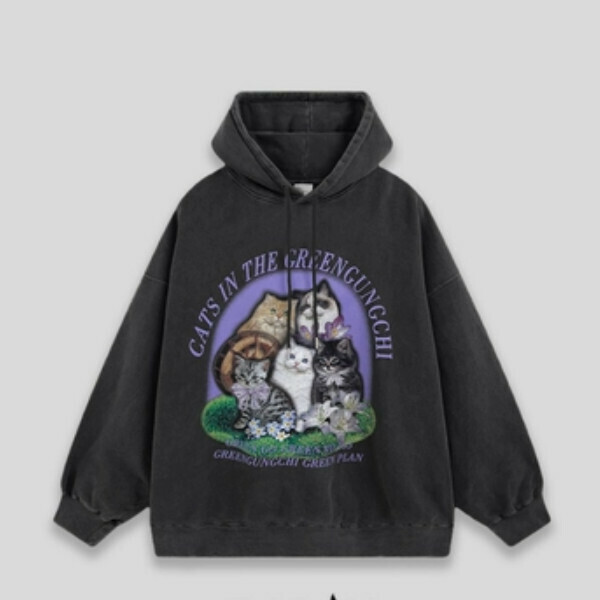 Hot Recommended SAYLAM American Street Retro Color [Five Cats on the Same Screen] Black Please contact customer service to confirm the size after placing an order
