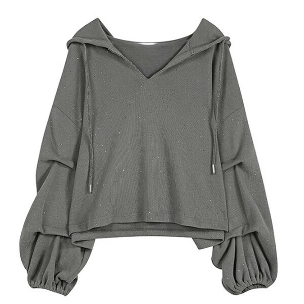 Hot recommended loose V-neck hooded sweatshirt (glitter gray) (S/M/L size, please contact customer service after placing the order for delivery size)