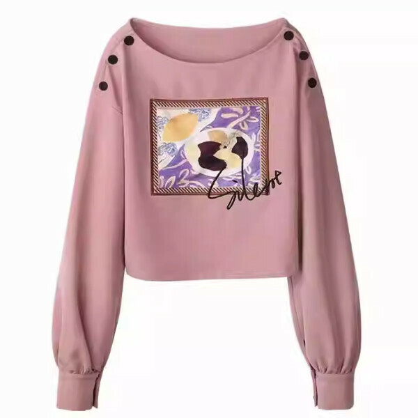 Hot recommended printed short sweatshirt with long sleeves (pink) (S/M/L size, please contact customer service after placing the order for delivery size)