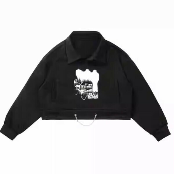 Hot recommended retro printed chain sweatshirt (black) (S/M/L size, please contact customer service after placing the order for delivery size)