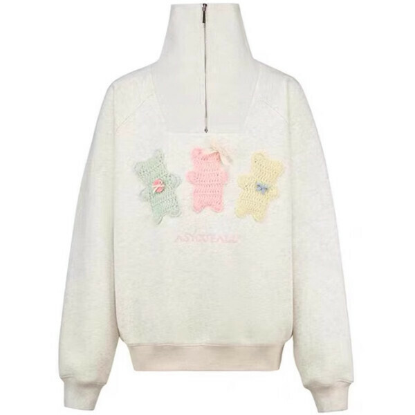Hot three bears lapel sweatshirt (grey) (S/M/L size, please contact customer service after placing the order to deliver the size)