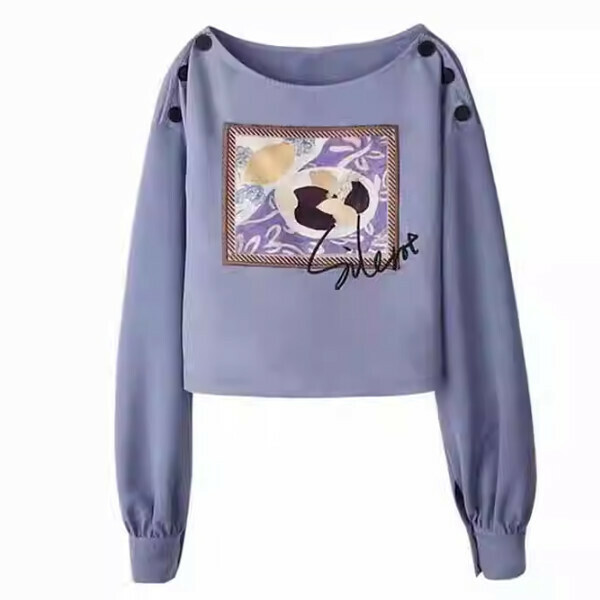 Hot recommended printed short sweatshirt with long sleeves (blue) (S/M/L size, please contact customer service after placing the order for delivery size)