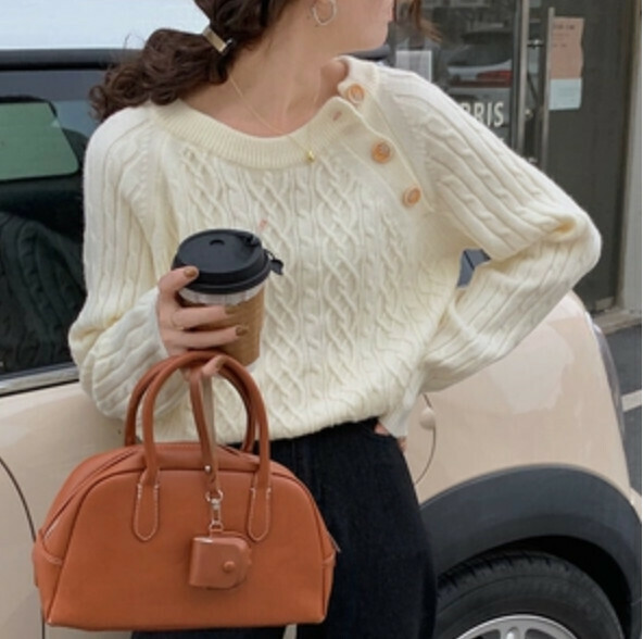 Hot Recommended Sweater Clothing Round Neck Twist Pullover Sweater Versatile Style [White] Please contact customer service to confirm the size after placing an order