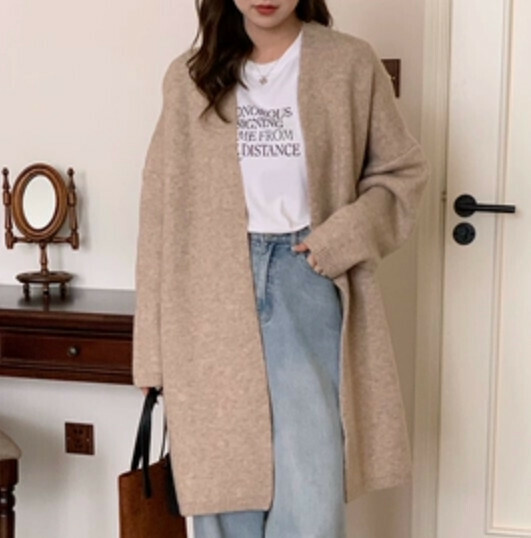 Hot Recommended Sweater Clothing Loose Long Sweater Versatile Style [Khaki Color] Please contact customer service to confirm the size after placing an order