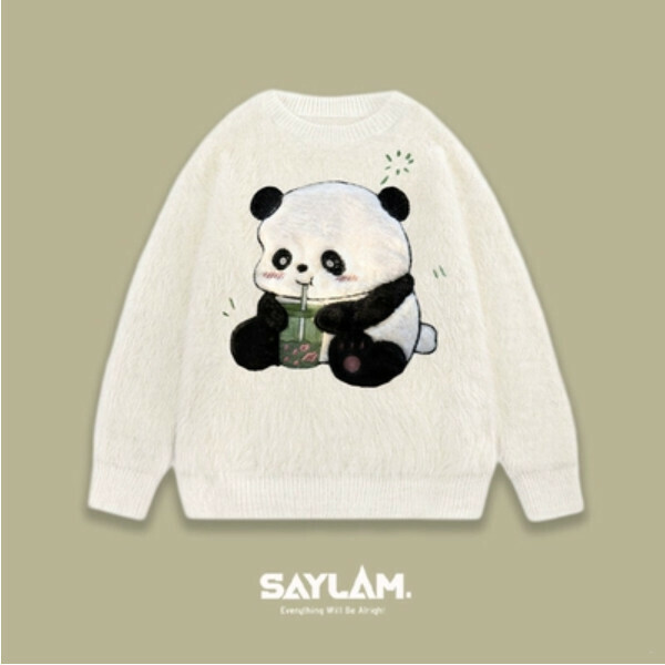 Popular SAYLAM American street retro color [Bear Bear Drinking Tea] Apricot color Please contact customer service to confirm the size after placing the order