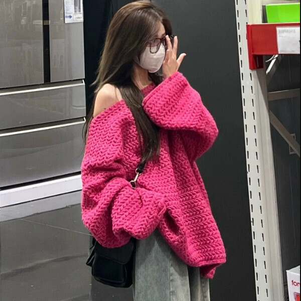 Popular knitted sweater for women (rose red) (M/L/XL/2XL, please contact customer service after placing an order for sizes to be shipped)