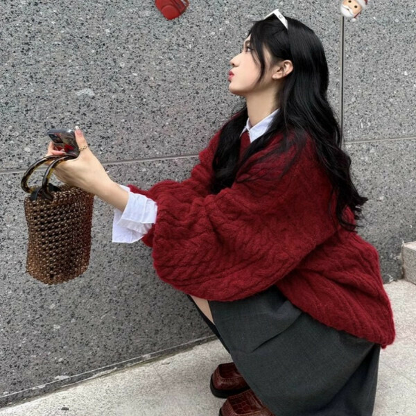 Hot style lazy soft and waxy sweater (burgundy) (S/M/L/XL sizes will be shipped after you place the order and contact customer service)