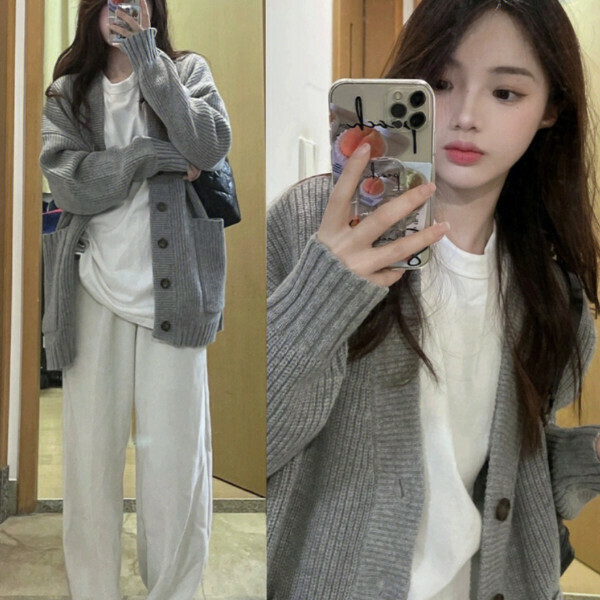 Popular knitted cardigan (grey) (S/M/L/XL/2XL sizes will be shipped after placing the order and contact customer service)