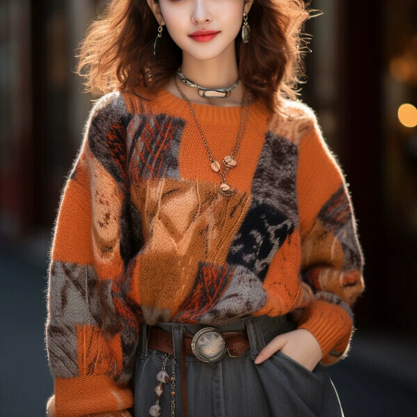 Popular patchwork sweater (picture color) (S/M/L/XL/2XL, please contact customer service for shipping sizes after placing an order)