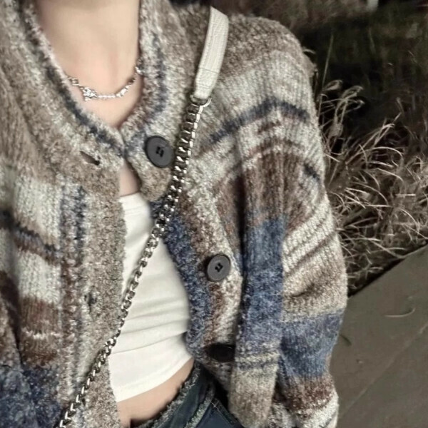Popular cardigan sweater (blue coffee color) (S/M/L/XL/2XL size will be shipped after placing the order and contact customer service)