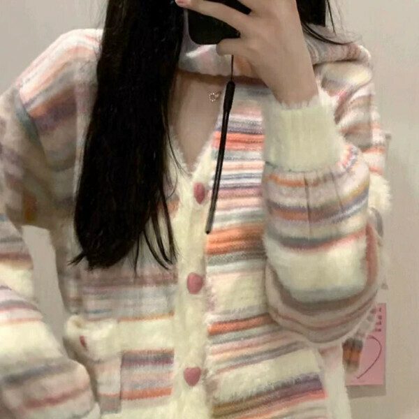 Popular cardigan sweater jacket (rainbow stripes) (S/M/L/XL/2XL sizes will be shipped after placing the order and contact customer service)