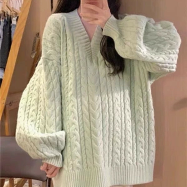 Popular twist knitted sweater (green) (S/M/L/XL/2XL sizes will be shipped after you place the order and contact customer service)