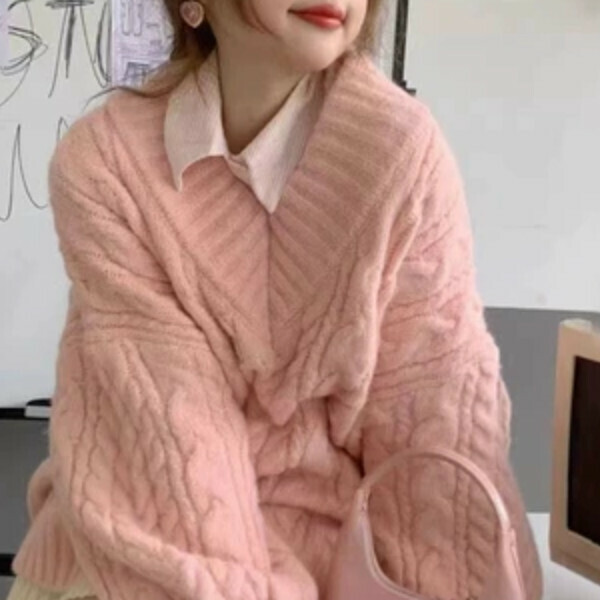 Popular twist knitted sweater (pink) (S/M/L/XL/2XL sizes will be shipped after placing the order and contact customer service)