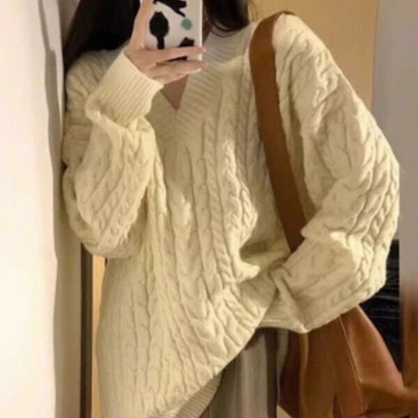 Popular twist knitted sweater (off-white) (S/M/L/XL/2XL for sizes shipped after placing an order, please contact customer service)