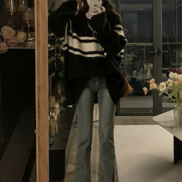 Popular knitted sweater (black) (S/M/L/XL/2XL sizes will be shipped after you place the order and contact customer service)