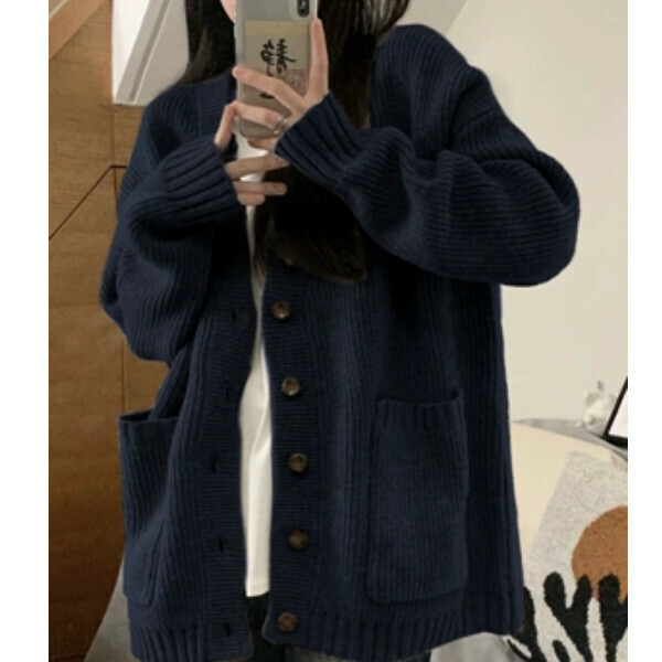 Popular v-neck sweater jacket (navy blue) (S/M/L/XL/2XL sizes will be shipped after placing the order and contact customer service)