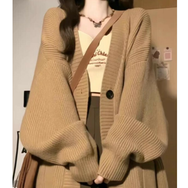 Popular v-neck sweater jacket (brown) (S/M/L/XL/2XL size will be shipped after placing the order and contact customer service)