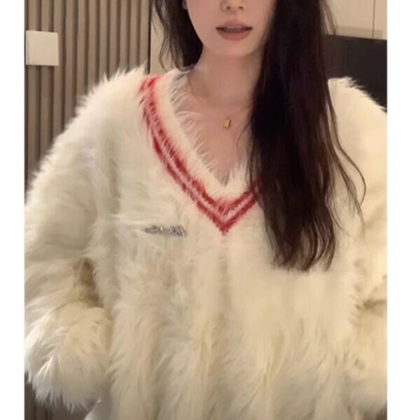 Popular v-neck knitted top (picture color) (S/M/L/XL/2XL, please contact customer service for shipping sizes after placing an order)