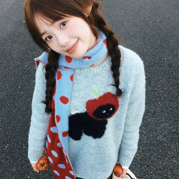 Popular retro knitted sweater (blue) (S/M/L/XL sizes will be shipped after you place the order and contact customer service)