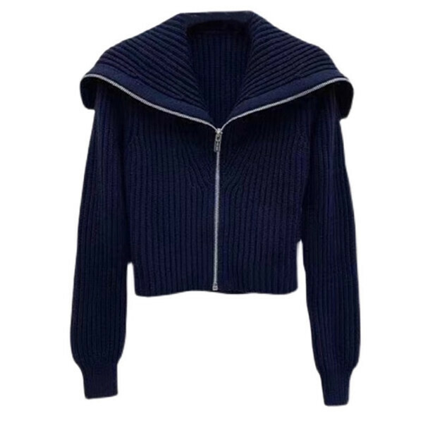 Popular navy collar knitted cardigan (navy blue) (S/M/L size, please contact customer service after placing the order for delivery size)