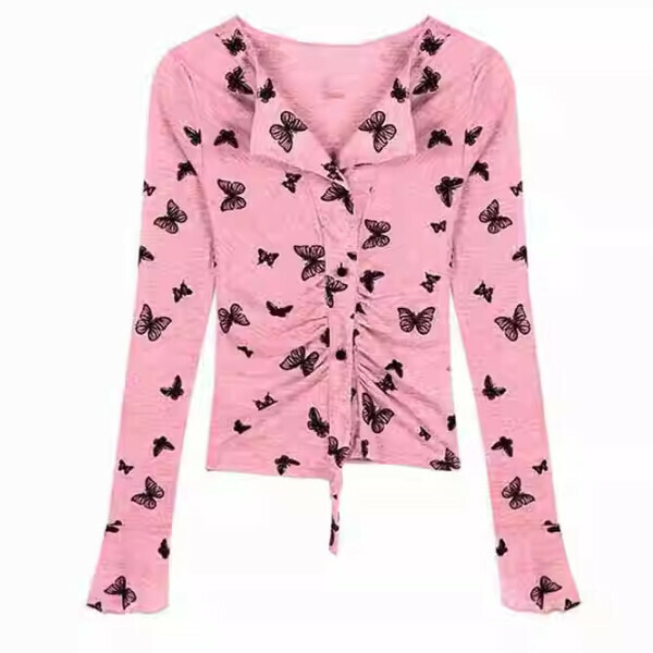 Popular butterfly knitted sweater top (pink) (S/M/L size, please contact customer service after placing the order for delivery size)