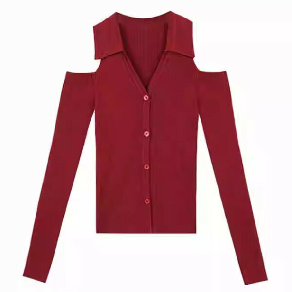 Popular off-shoulder sweater (dark red) (S/M/L size, please contact customer service after placing the order to deliver the size)