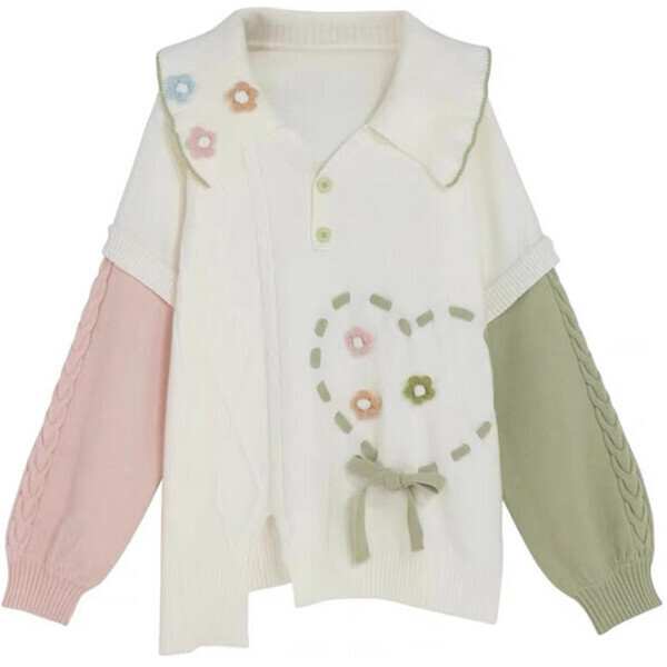 Popular doll collar sweater (white) (S/M/L size, please contact customer service after placing the order to deliver the size)