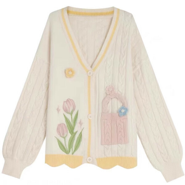 Popular color block knitted cardigan for women (white) (S/M/L size, please contact customer service after placing the order for delivery size)