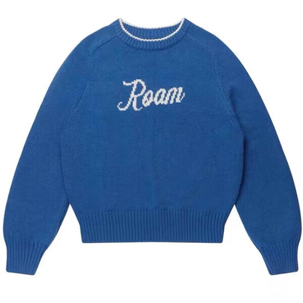 Popular white and blue letter jacquard sweater (navy blue) (S/M/L size, please contact customer service after placing the order for delivery size)