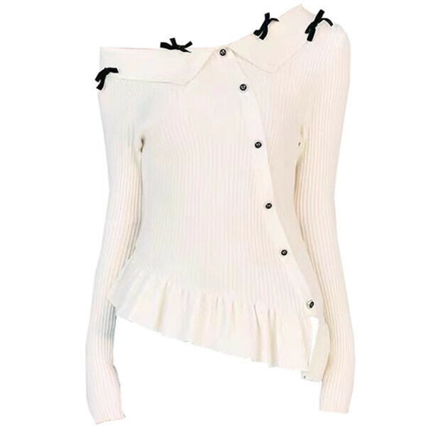 Popular one-shoulder slim-fit soft waxy sweater (white) (S/M/L size, please contact customer service after placing the order for delivery size)