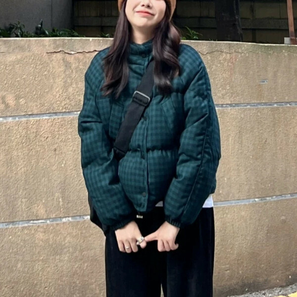 爆款格子棉服外套（綠色）（S/M/L/XL/2XL下單後與客服聯系發貨的尺碼）