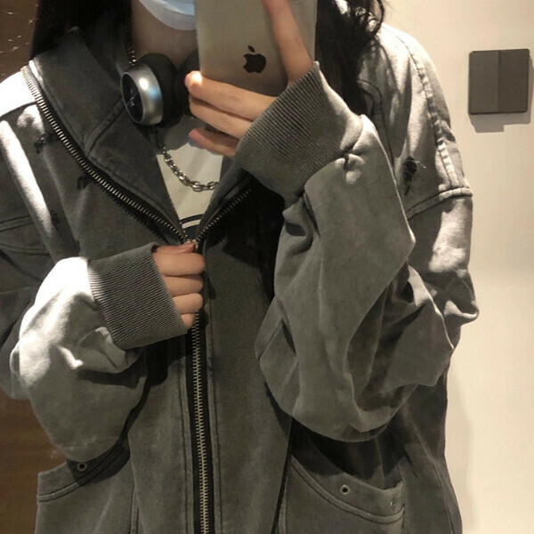 Hot style loose, lazy and versatile cardigan jacket (washed gray) (S/M/L/XL/2XL, please contact customer service after placing the order for sizes to be shipped)