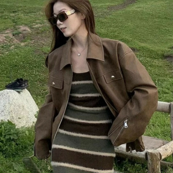 爆款皮衣外套（棕色外套）（S/M/L/XL/2XL下單後與客服聯系發貨的尺碼）