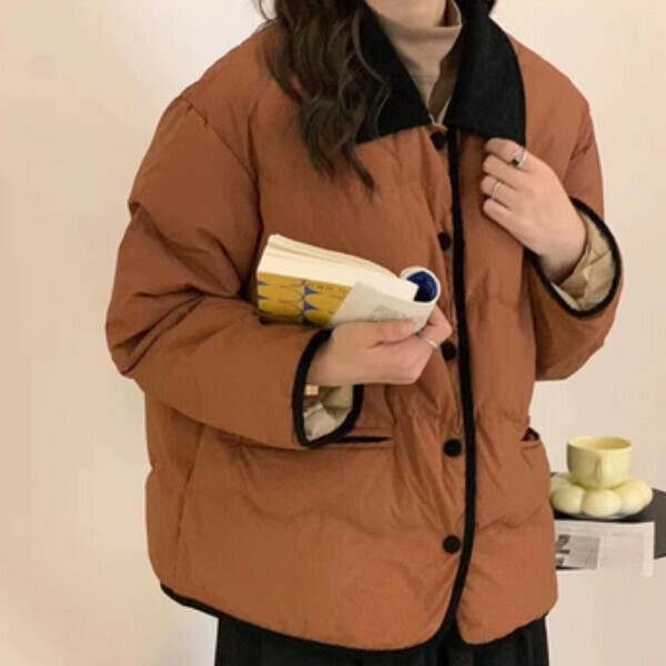 爆款不臃腫棉衣（深棕色）（S/M/L/XL/2XL下單後與客服聯系發貨的尺碼）