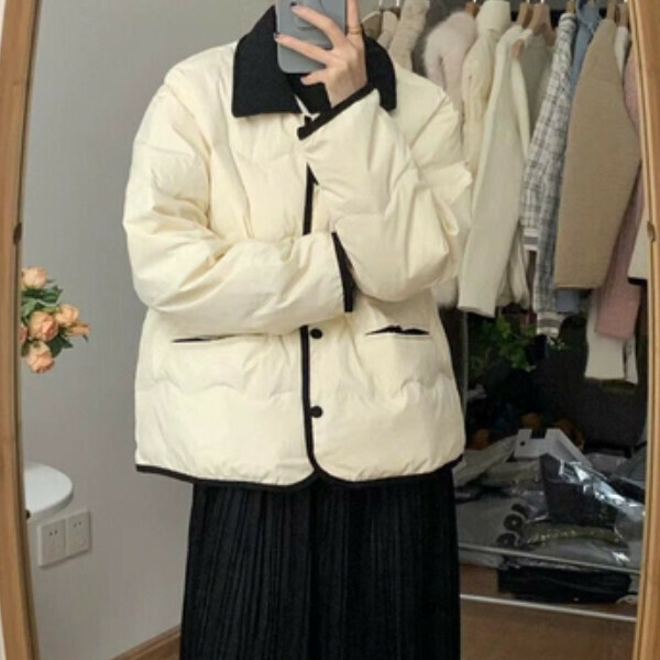 爆款不臃腫棉衣（米白色）（S/M/L/XL/2XL下單後與客服聯系發貨的尺碼）