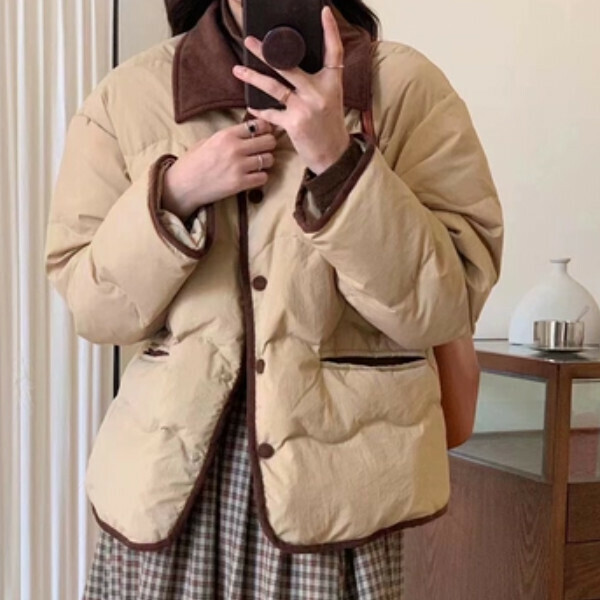 爆款不臃腫棉衣（深卡其）（S/M/L/XL/2XL下單後與客服聯系發貨的尺碼）