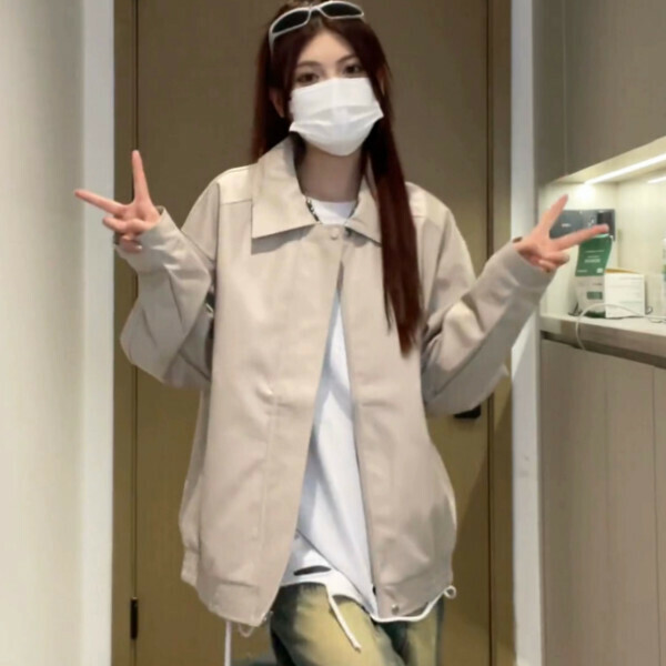 爆款皮衣外套（杏色）（S/M/L/XL/2XL下單後與客服聯系發貨的尺碼）