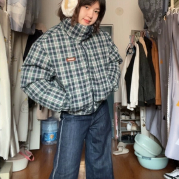 爆款加厚格子棉衣（寶藍色）（S/M/L/XL/2XL下單後與客服聯系發貨的尺碼）