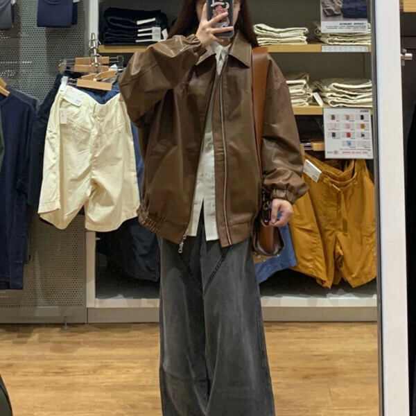 爆款機車外套（咖色）（S/M/L/XL/2XL下單後與客服聯系發貨的尺碼）