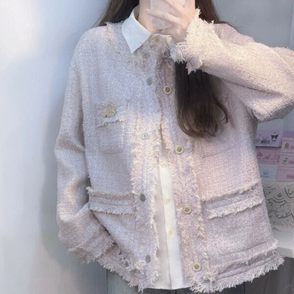 Popular small fragrant style jacket (purple) (S/M/L/XL/2XL sizes will be shipped after placing the order and contact customer service)