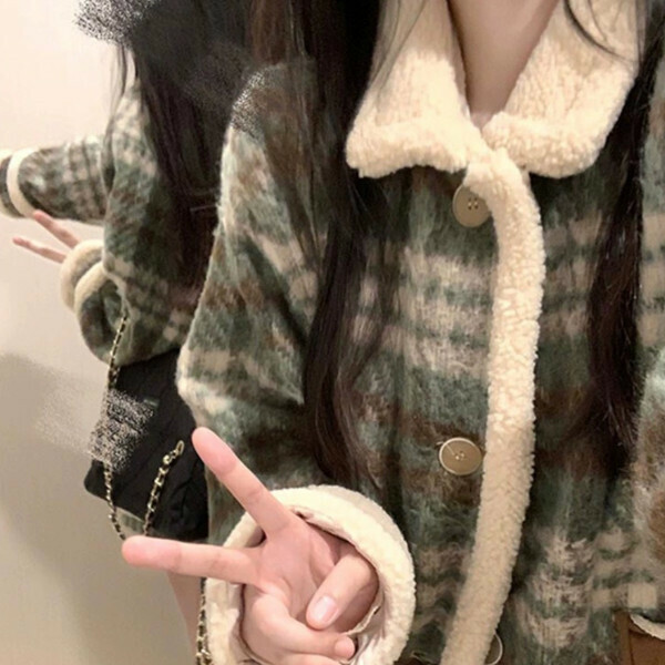 新款小眾棉衣（綠色格子）（S/M/L/XL/2XL下單後與客服聯系發貨的尺碼）
