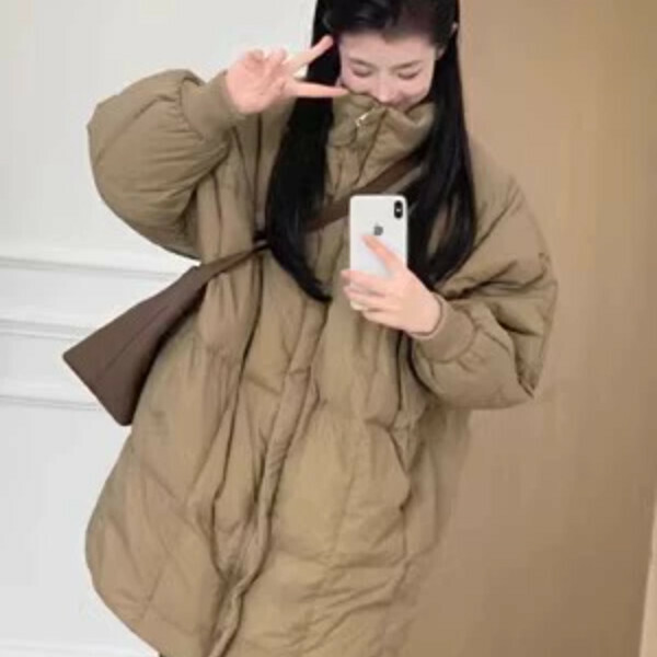 新款長款加厚棉衣（卡其色）（S/M/L/XL/2XL下單後與客服聯系發貨的尺碼）