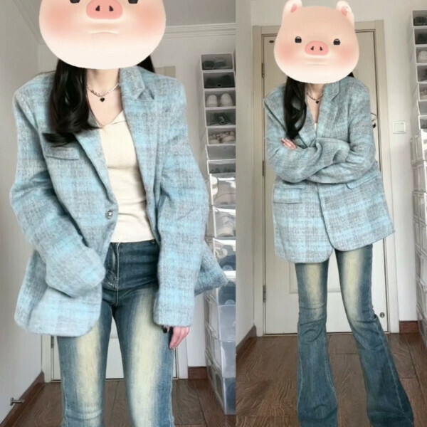 新款西裝外套女（藍色）（S/M/L/XL/2XL下單後與客服聯系發貨的尺碼）